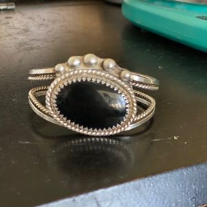 Vintage SS/Onyx Native American Sand Casted Cuff heavy